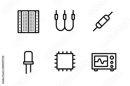 Essential electronic hardware components and testing devices used in engineering and development