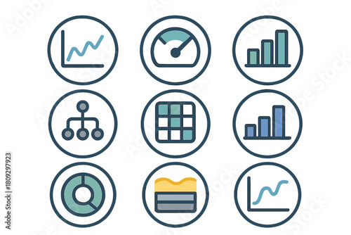 Modern business icons set for data visualization charts and metrics analysis