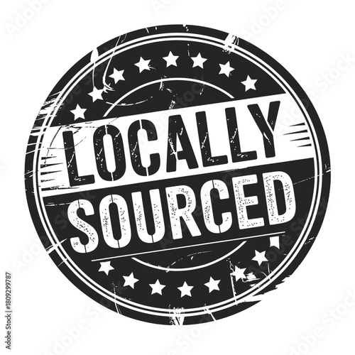 Rustic circular stamp emblem declaring locally sourced products
