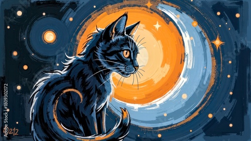 Presentation of Animal and Cat Scenes in Ink Art