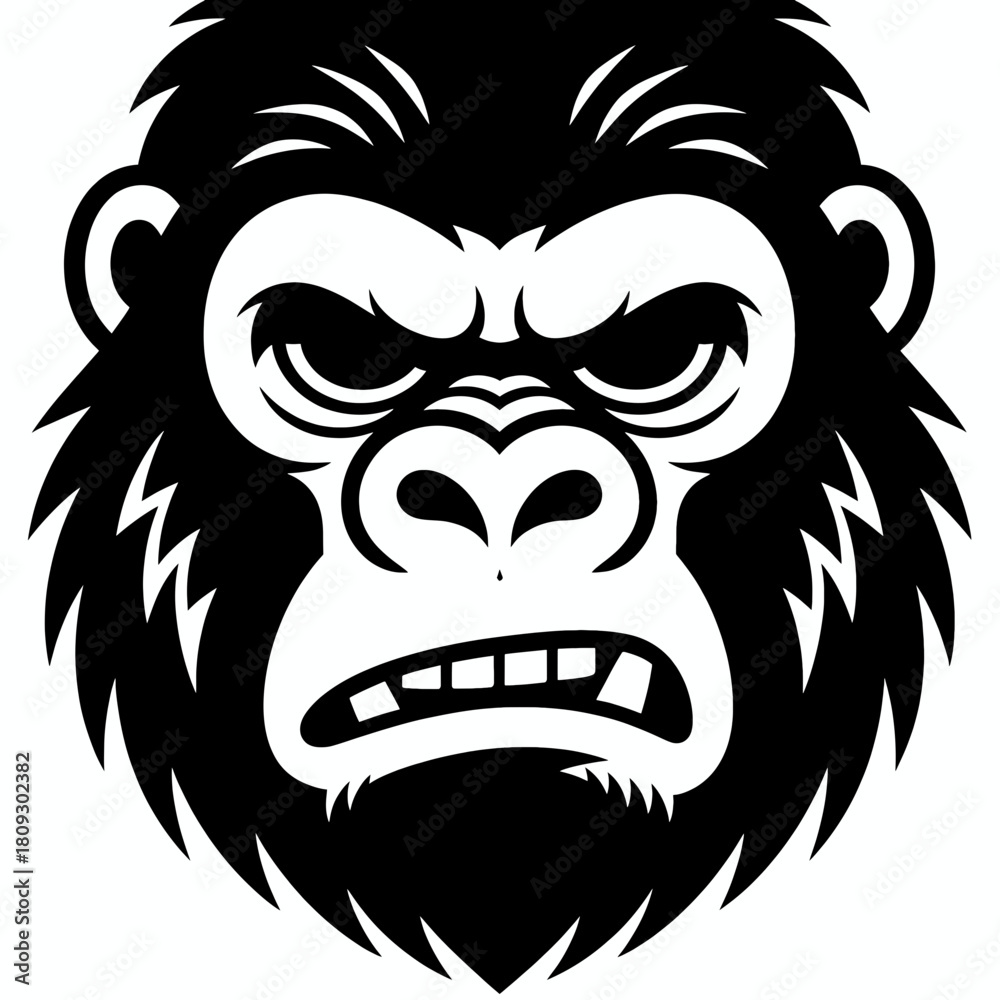 Fototapeta premium Angry gorilla face vector illustration, bold, isolated