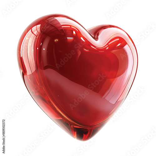 Glossy red heart symbol with smooth reflective surface, high-quality   isolated on a clean white background, 