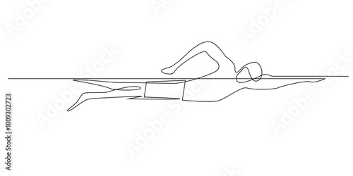 Continuous line drawing of a swimmer.One line person swimming forward.Suitable for water sports, swimming techniques, athletics, fitness training.