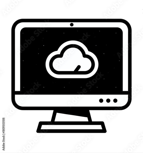 Computer with cloud icon, minimal style, isolated