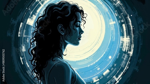 Presentation of abstract figure art scenes in ink painting