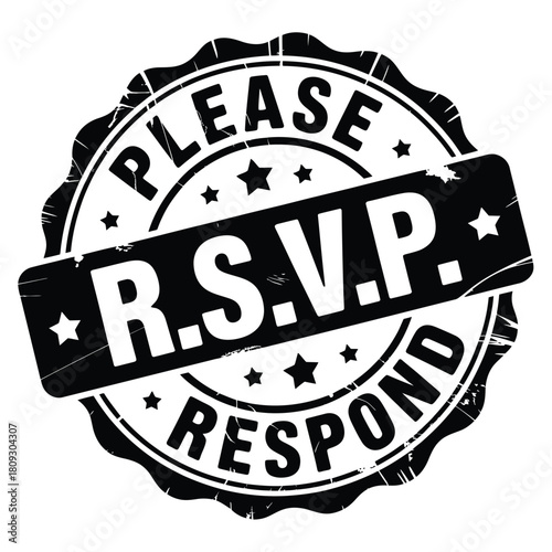 Please rsvp respond stamp with stars and jagged edges