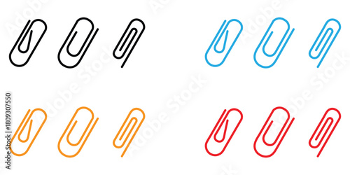Paper clip icon set vector. Paperclip, attach, document clip, staple, fastener, page clamp symbol. vector illustration.