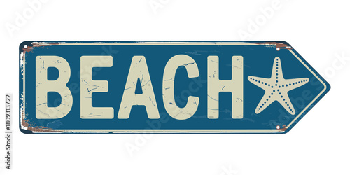 Vintage beach sign with starfish pointing the way
