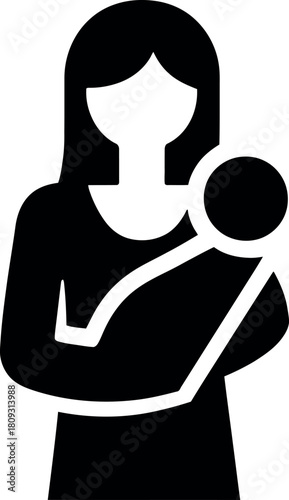 Stylized maternal figure embracing a small infant in an expressive family-oriented icon design - vector illustration