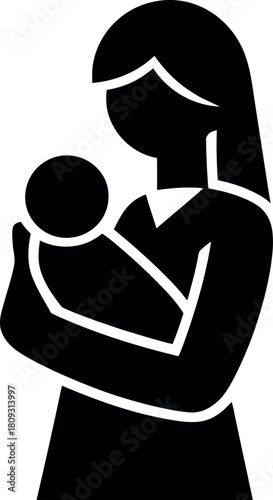 Elegant silhouette of a caring woman cradling an infant in a calm emotional family representation - vector illustration