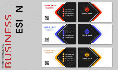 Creative modern three variation simple aesthetic double sided business card design template. 
