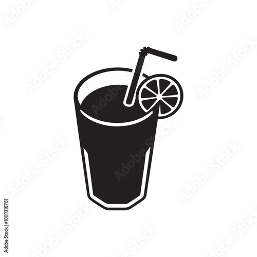 Juice glass complete with straw and small garnish