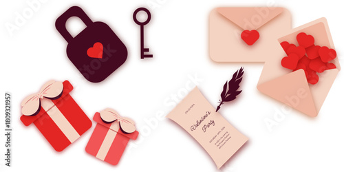 Vector set of Valentine's Day elements. Celebrating love. Love letters. Can be used as elements for cards and posters.