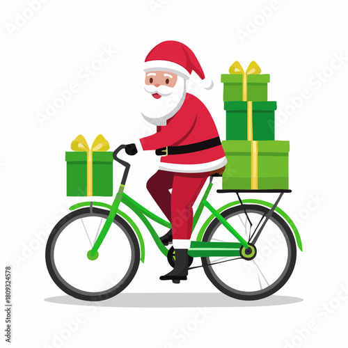 Santa delivering gifts by bicycle for Christmas cheer
