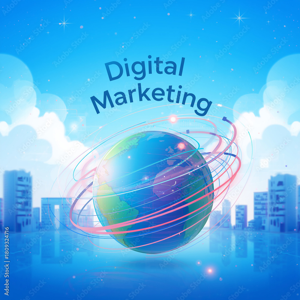 Fototapeta premium Digital Marketing Global Strategy Illustration