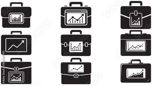 Badge briefcase with graph window — professional business portfolio icon for corporate performance, client services and financial reporting