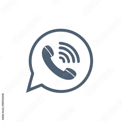 Telephone handset inside speech bubble with radiating waves isolated on a white background.