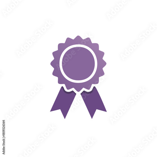 Purple ribbon badge icon for success, achievement, and quality emblem design