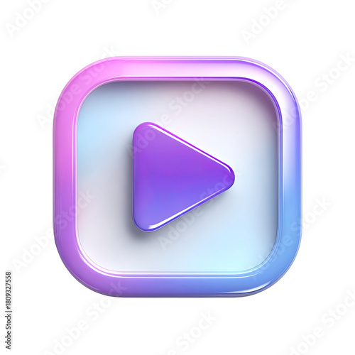Gradient play button icon with rounded square frame on transparent background