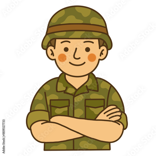 Hand draw cute soldier in camouflage uniform illustration