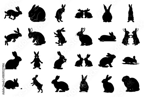 Rabbit and Bunny Silhouette Vector Collection: Diverse Poses and Actions