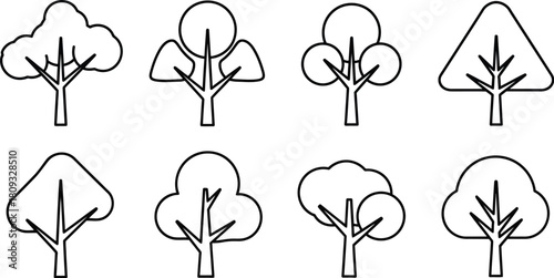A collection of simple stylized tree outlines in a grid arrangement