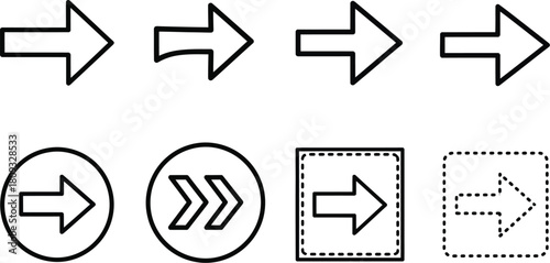 Collection of simple black and white arrow icons in various styles