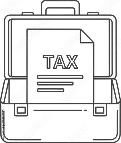 A simple line drawing of a briefcase with a tax document inside