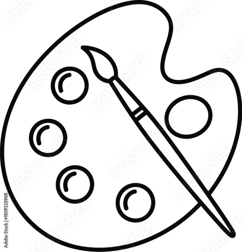 Simple outline of an artist s palette with a paintbrush on top