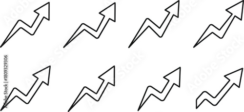 A collection of simple black line art jagged arrows pointing upwards