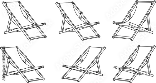 Six simple line drawings of folding beach chairs arranged in a grid pattern