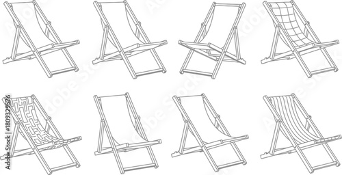 A collection of sketched beach chairs in various stages of assembly