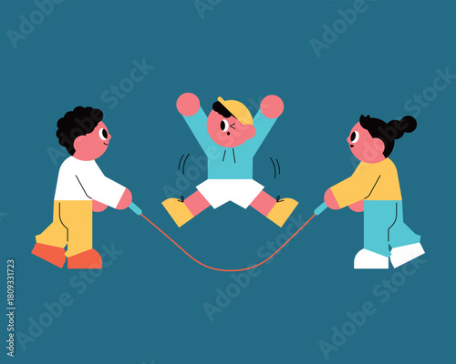Children Joyfully Playing Jump Rope Together