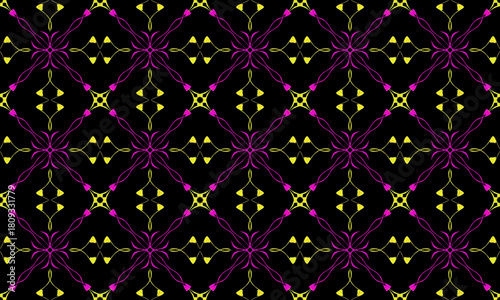 Neon Floral Geometric Pattern on Black Background