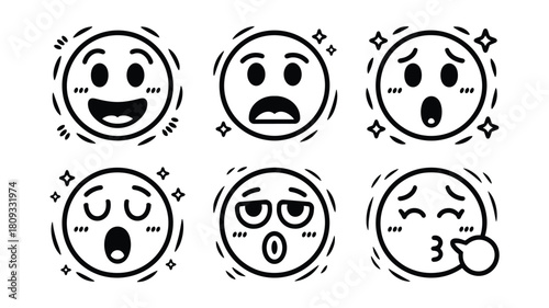 Set of emoji faces expressions drawing illustration graphic design for emotion representation and communication needs