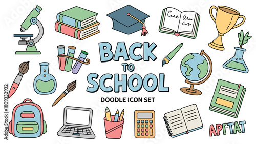 Back to school supplies and education icons for students teachers and classroom learning materials design