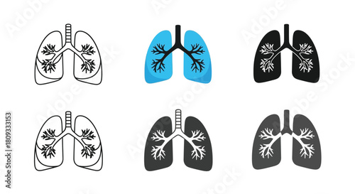 Illustrative depictions of human lungs in various styles and color schemes