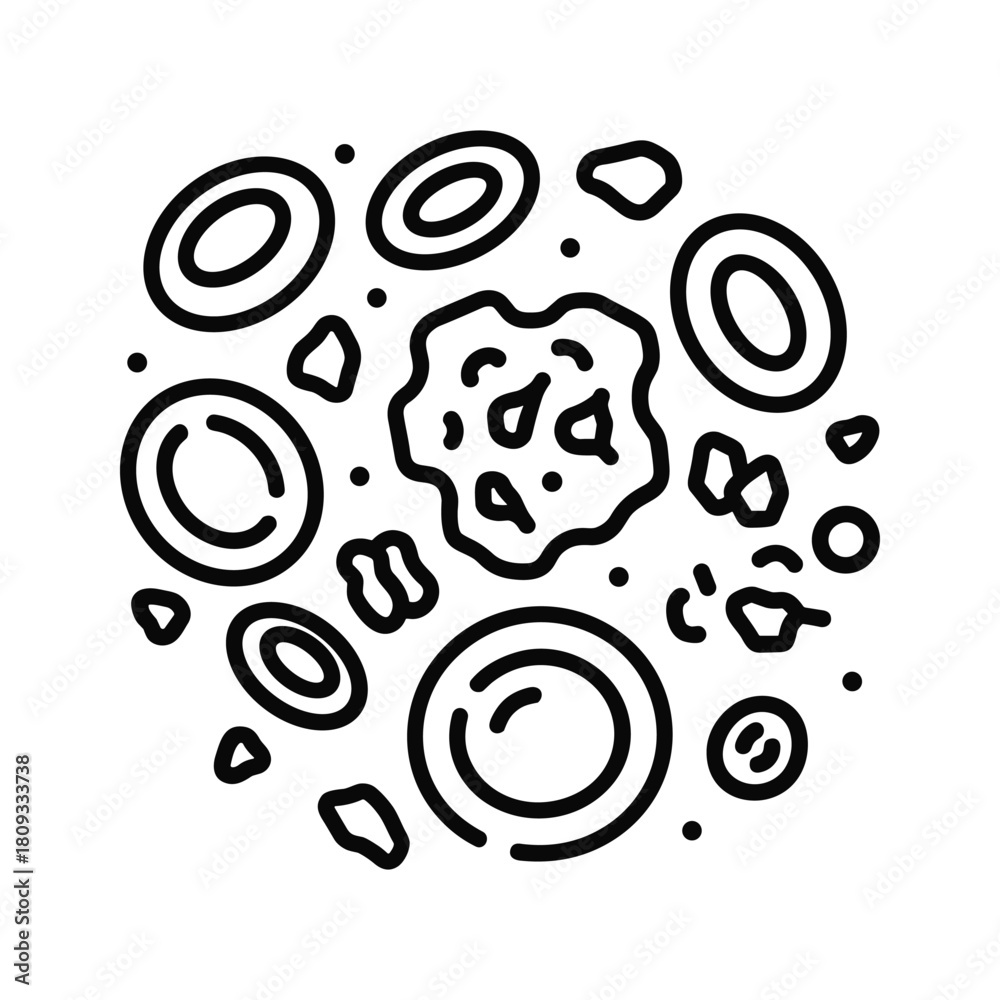 Naklejka premium Illustration of blood cells, including red blood cells, white blood cells, and platelets isolated on