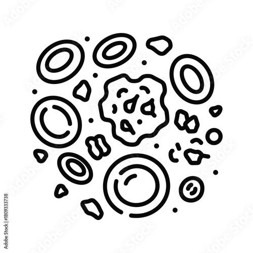 Illustration of blood cells, including red blood cells, white blood cells, and platelets isolated on