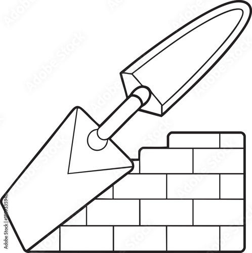 Brick wall with masonry trowel minimal line art illustration symbolizing craftsmanship and construction work