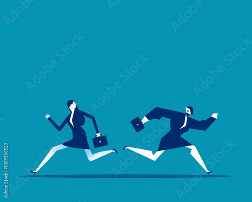 Robot. Artificial intelligence and human running different way