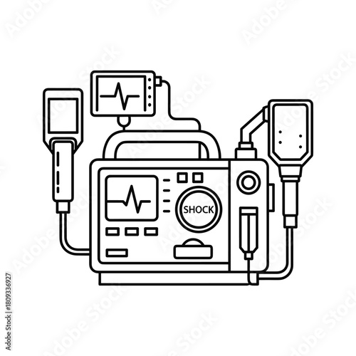 Defibrillator machine with paddles for cardiac arrest isolated on medical equipment icon
