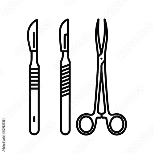 Outline icon of surgical instrument isolated on scalpel and forceps symbol for operation
