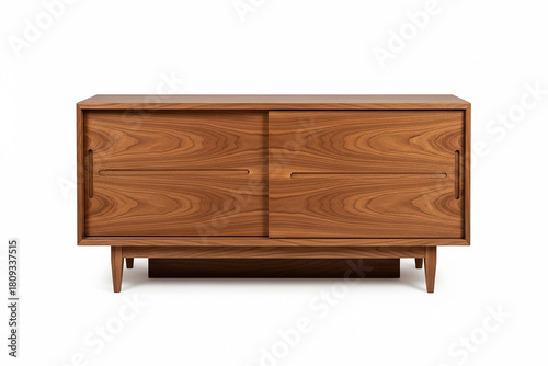 Elegant Walnut Credenza Mid-Century Modern Furniture with Sliding Doors