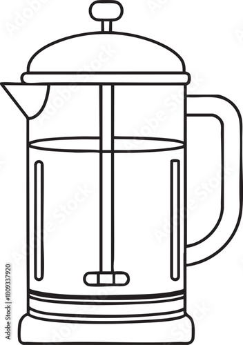 Minimalist french press coffee maker outline illustration for brewing fresh hot drink vector