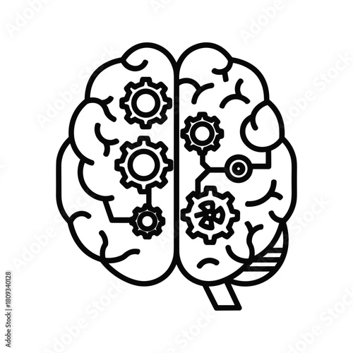Brain with gears icon isolated on symbol of intelligence, thinking, and cognitive function