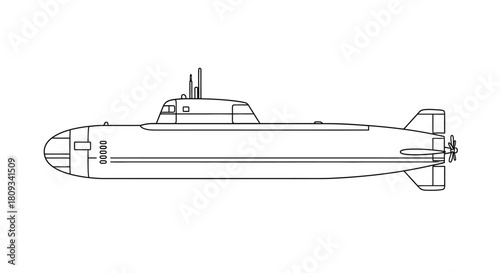 Detailed line drawing of a sleek modern submarine viewed from its side