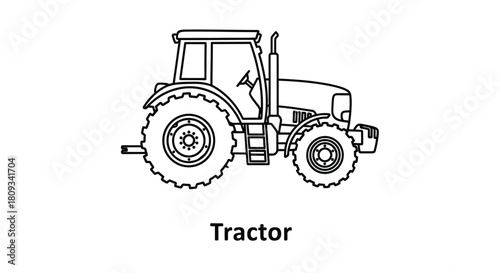 Simple line drawing of a classic farm tractor clearly illustrated
