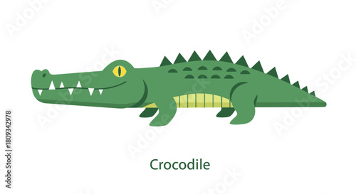 A cheerful green cartoon crocodile with a friendly expression is displayed