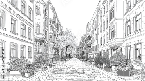 City Street Drawing with City Vector Picture for Urban Design Projects